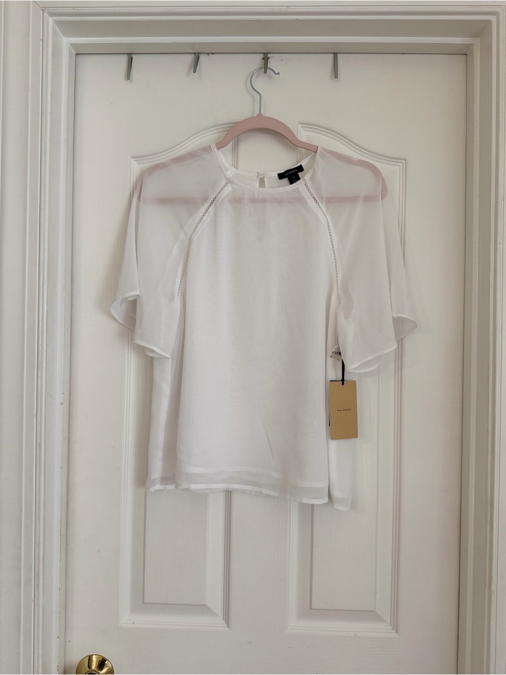 Halogen White Sheer Flutter Sleeve Blouse